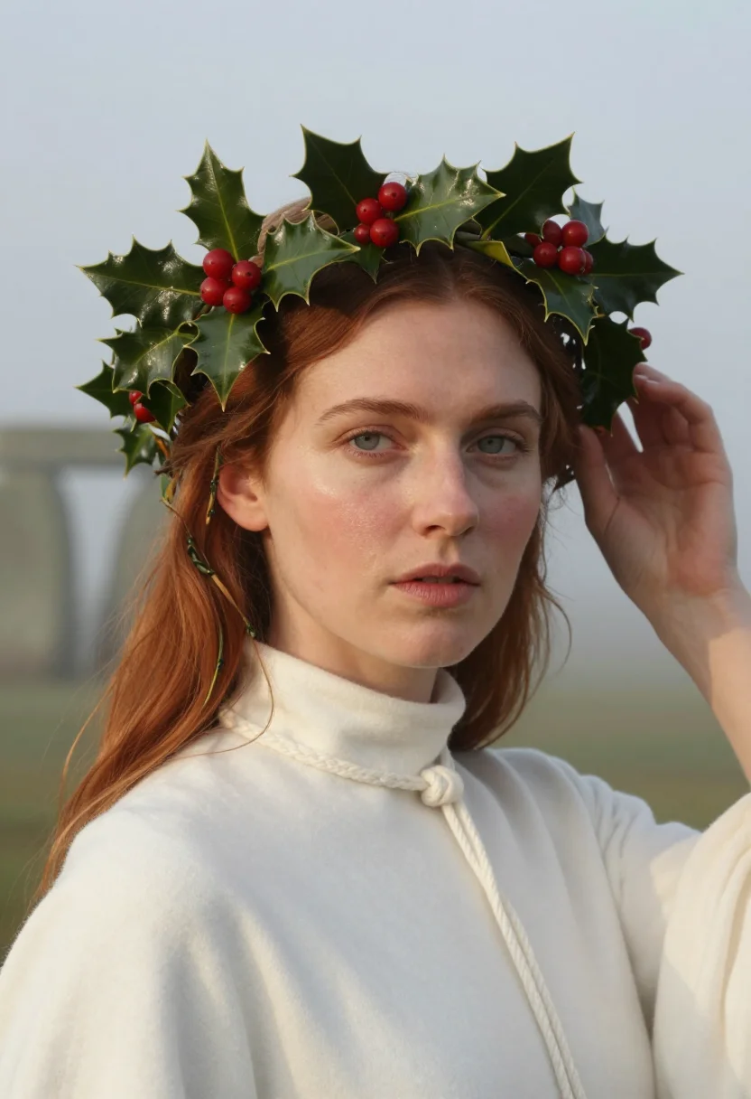 AI winter solstice stonehenge sample — portrait of a woman, head-and-shoulders portrait of a Northe