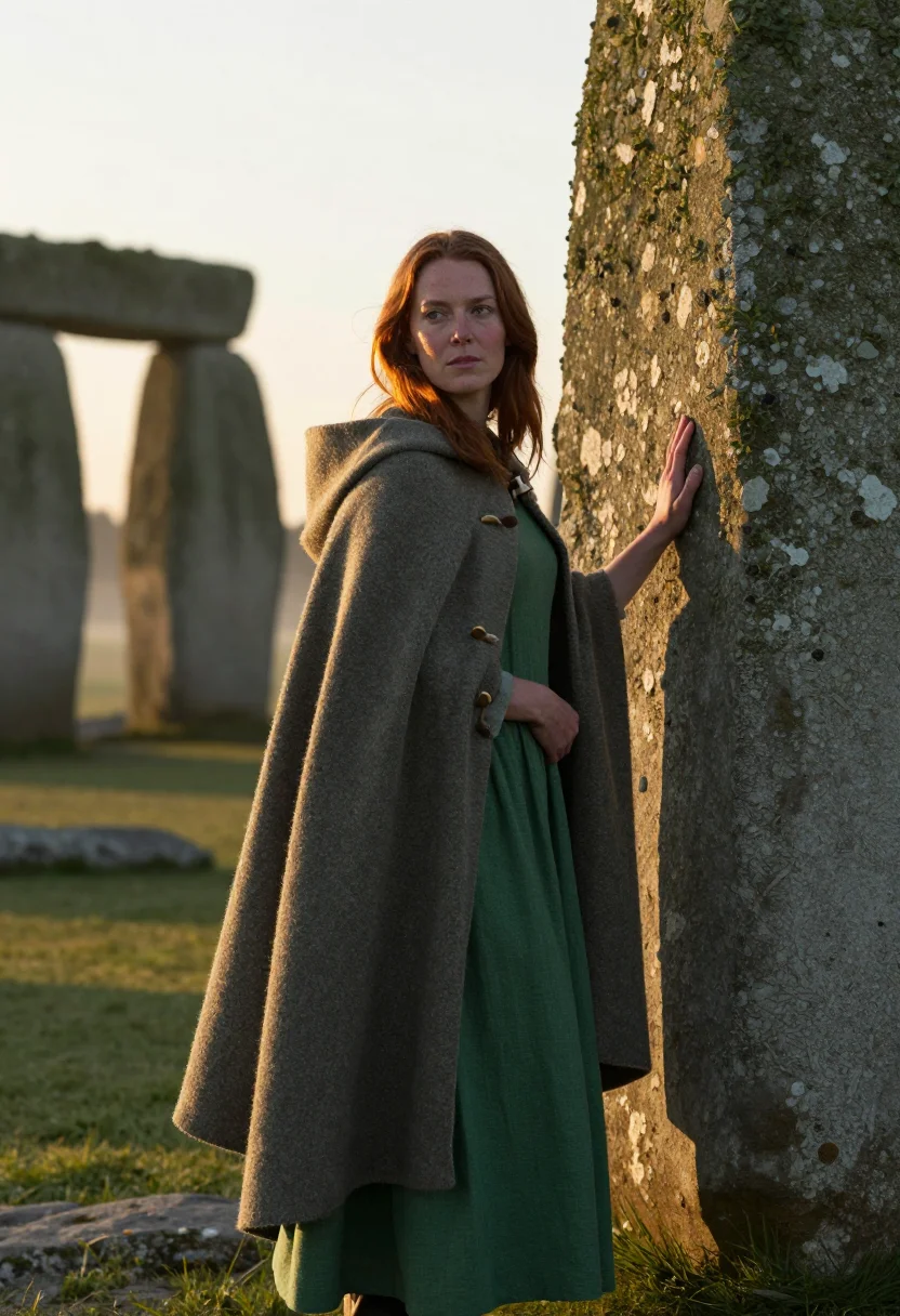 AI winter solstice stonehenge sample — portrait of a woman, three-quarter-length portrait of a Nort