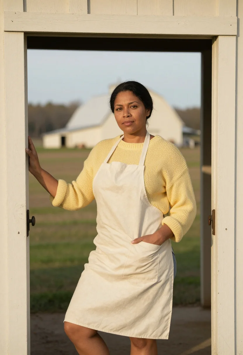 AI wisconsin cheesemaker butter sample — portrait of a woman, in her late forties, with deep brown sk