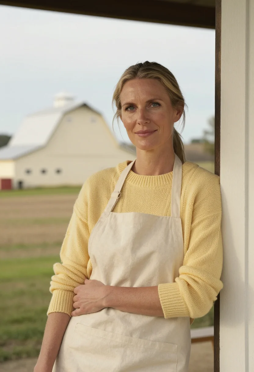 AI wisconsin cheesemaker butter sample — portrait of a woman, in her mid-thirties, with fair skin, gr