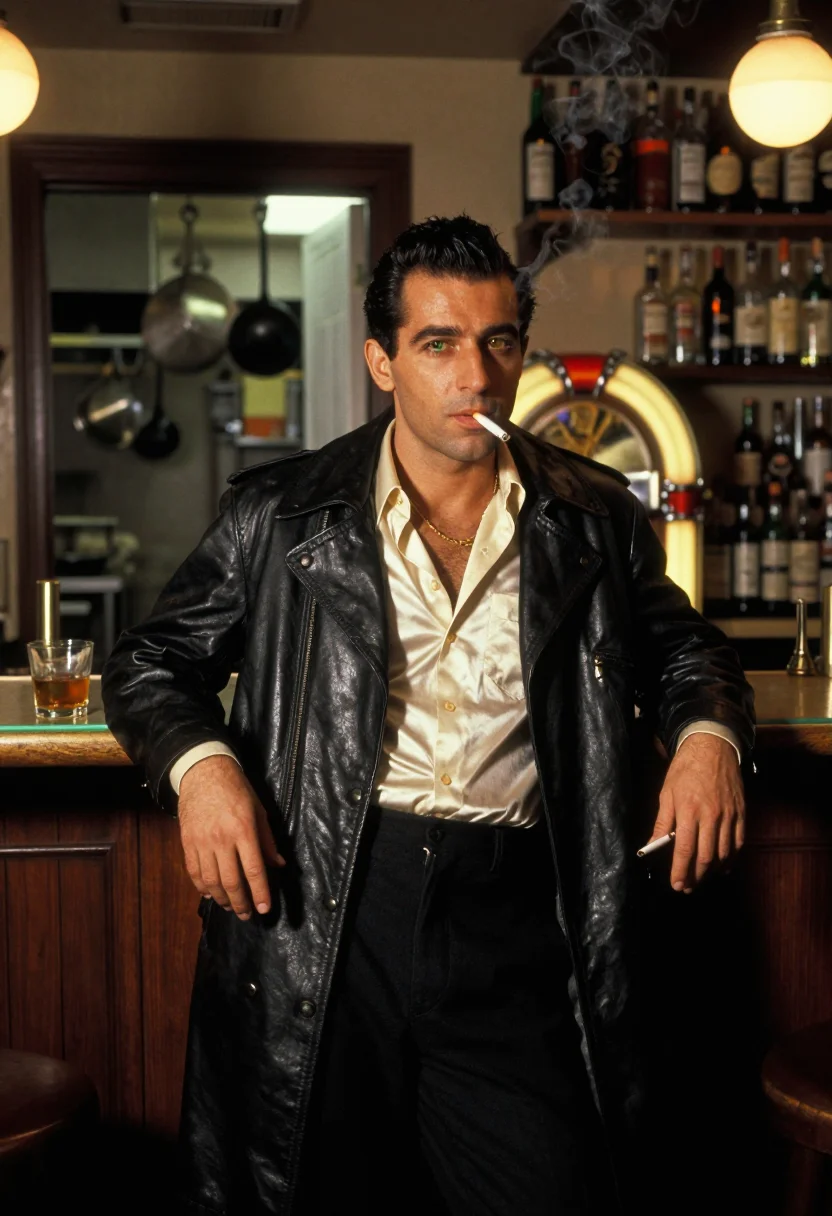 AI wiseguy 70s sample — portrait of a man, three-quarter-length portrait of an Itali