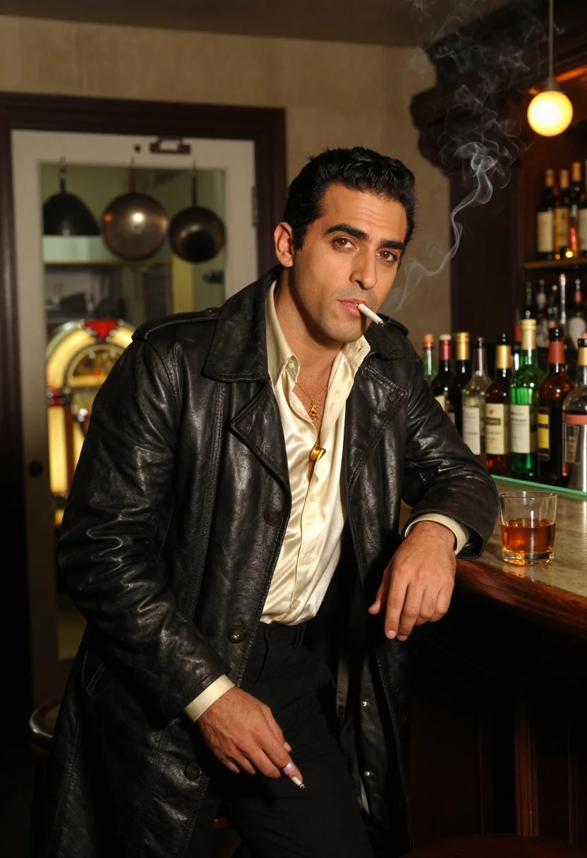 AI wiseguy 70s sample — portrait of a man, half-length portrait of an Italian-Americ