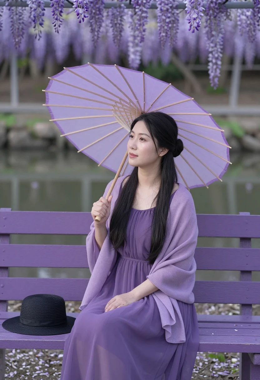 AI wisteria fuji sample — portrait of a woman, half-length seated portrait at chest he