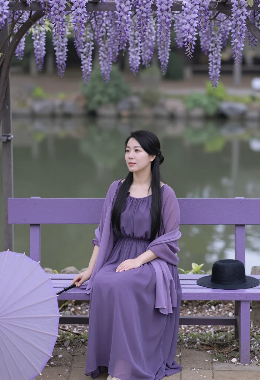 AI wisteria fuji sample — portrait of a woman, full-length seated portrait from hip he