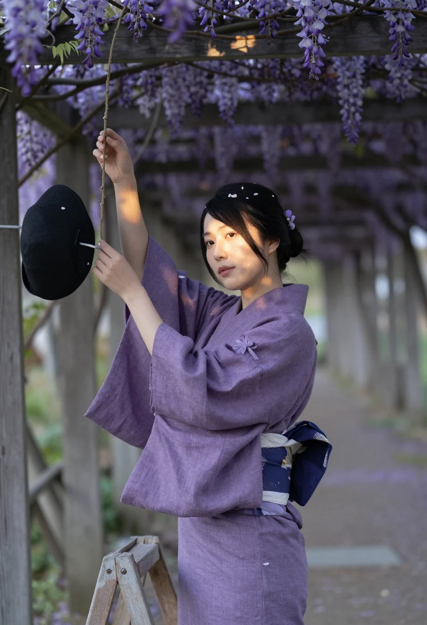 AI wisteria fuji sample — portrait of a woman, three-quarter portrait at chest height