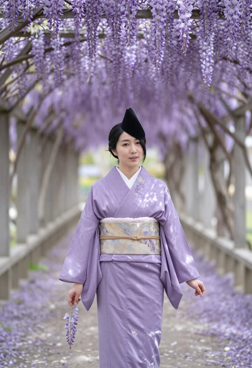 AI wisteria fuji sample — portrait of a woman, full-length standing portrait from hip