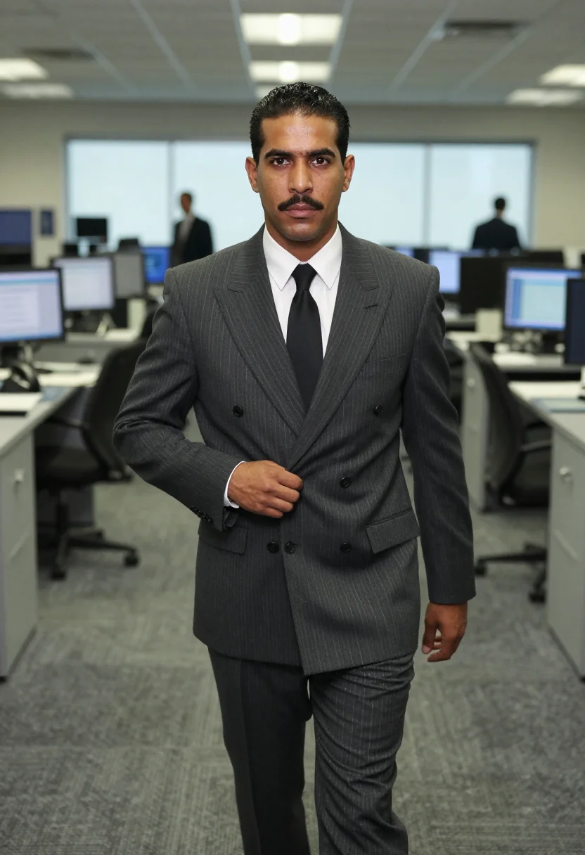 AI wolf of wall street stratton oakmont pinstripe sample — portrait of a man, a Cuban-American man in his early thirtie