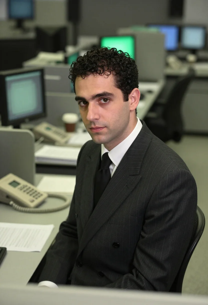 AI wolf of wall street stratton oakmont pinstripe sample — portrait of a man, a Jewish-American man in his early thirti