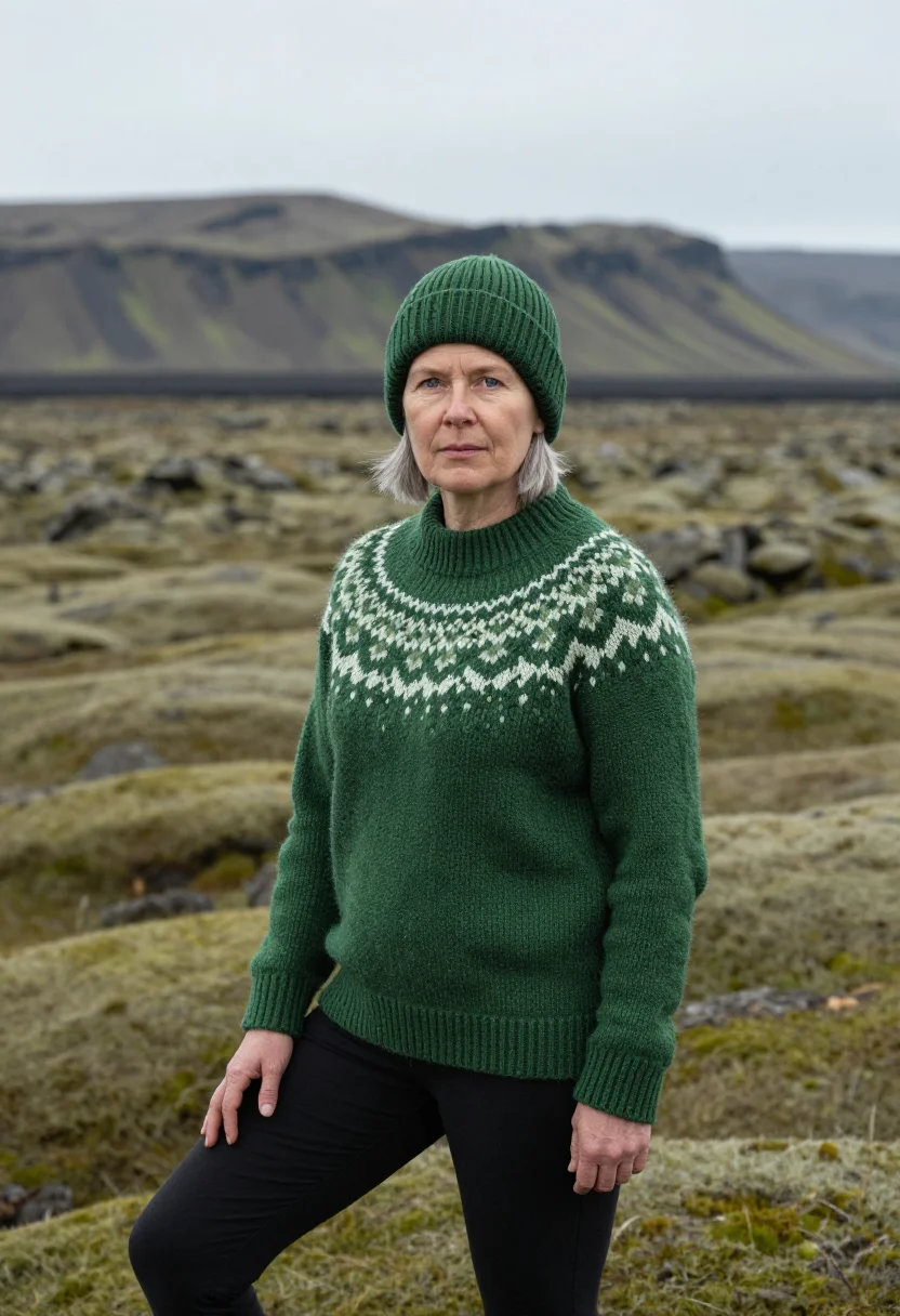 AI woman at war iceland highlands moss sample — portrait of a woman, an Icelandic woman in her early fifties