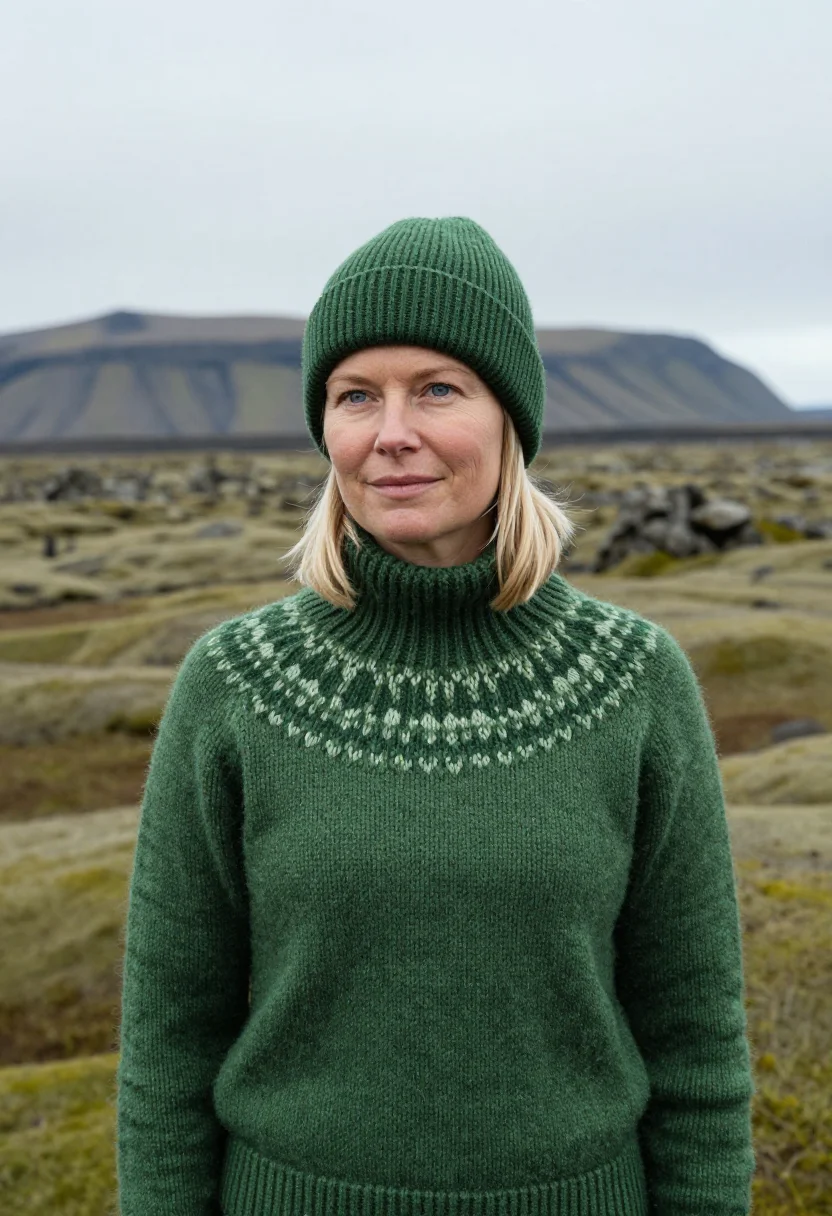 AI woman at war iceland highlands moss sample — portrait of a woman, a Swedish woman in her late forties wit