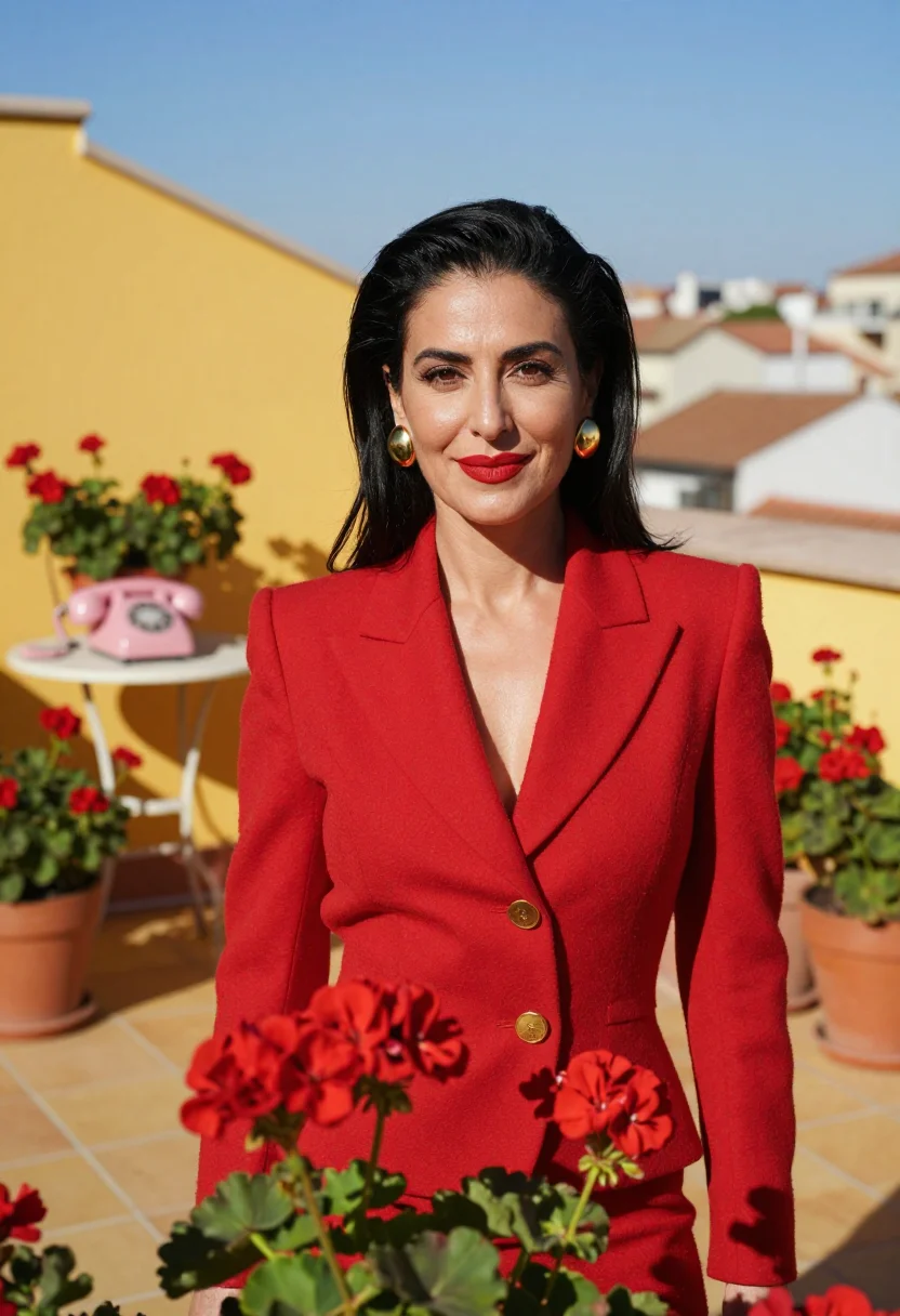 AI women on the verge madrid penthouse terrace palette sample — portrait of a woman, an Italian woman aged about thirty-thre