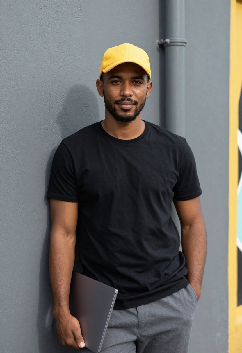 AI woodstock cape town dev yellow sample — portrait of a developer, half-length portrait of a Cape Mala