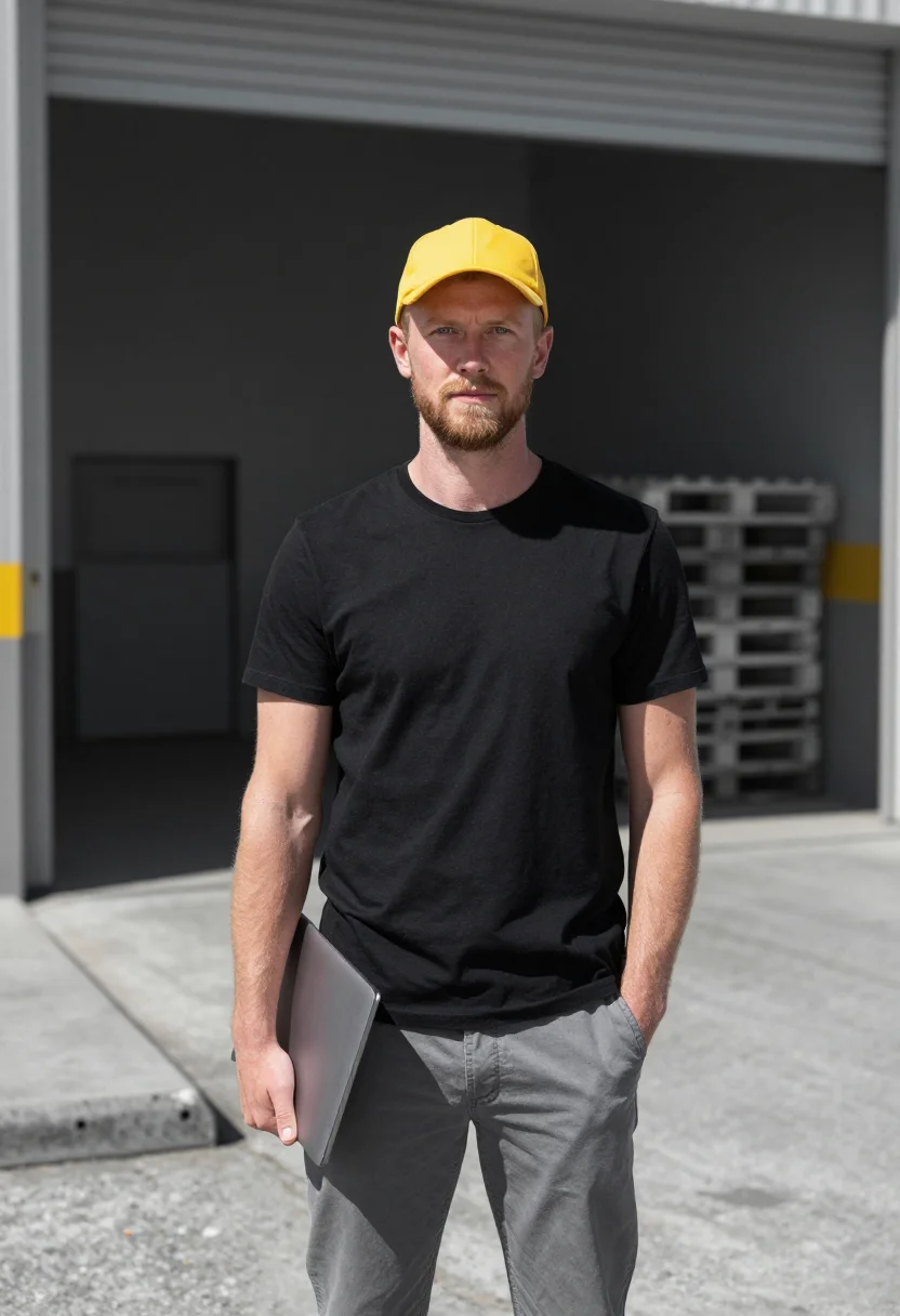 AI woodstock cape town dev yellow sample — portrait of a developer, half-length portrait of an Afrikaan