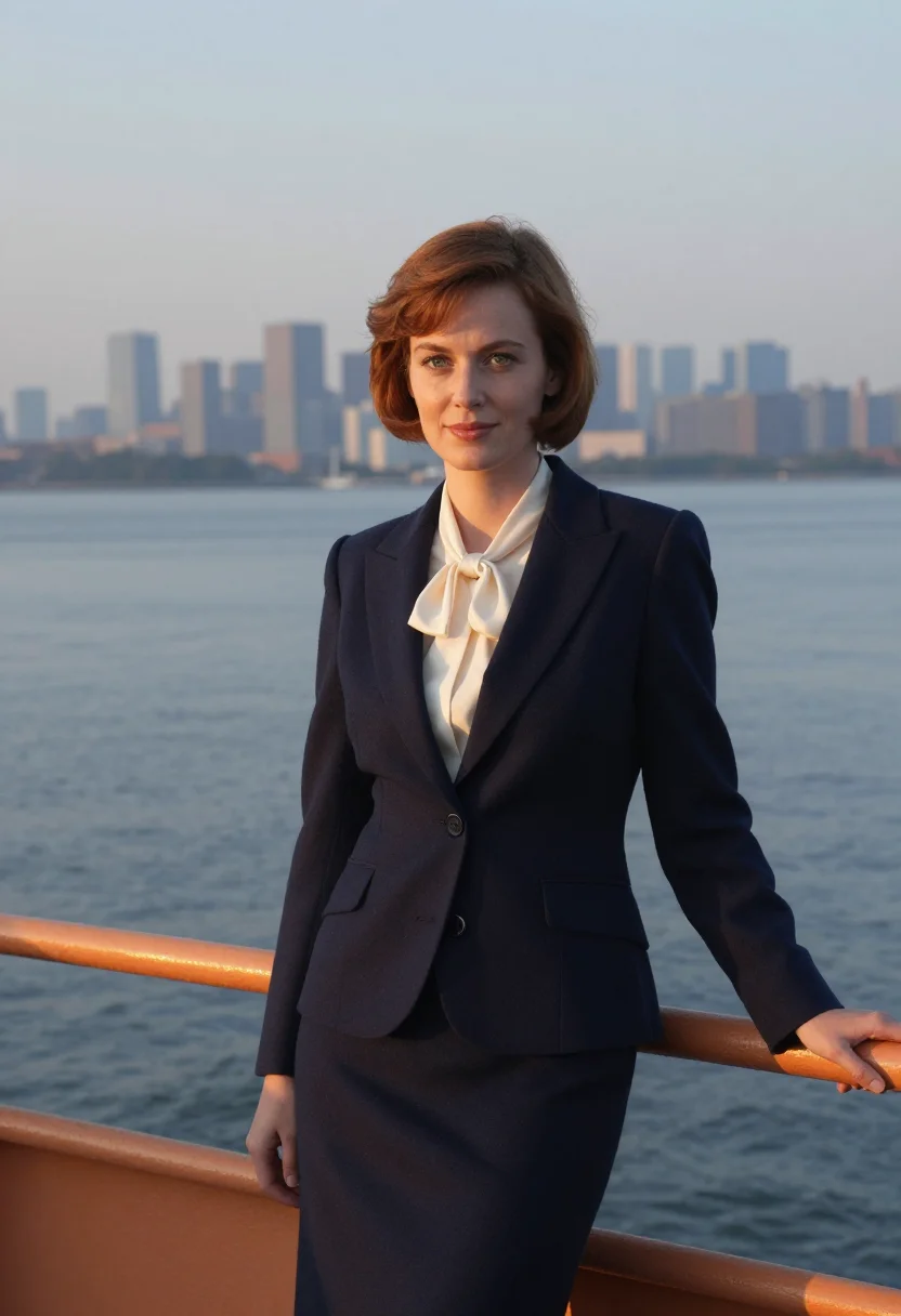 AI working girl staten island ferry 1988 navy sample — portrait of a woman, an Irish-American woman in her late twe