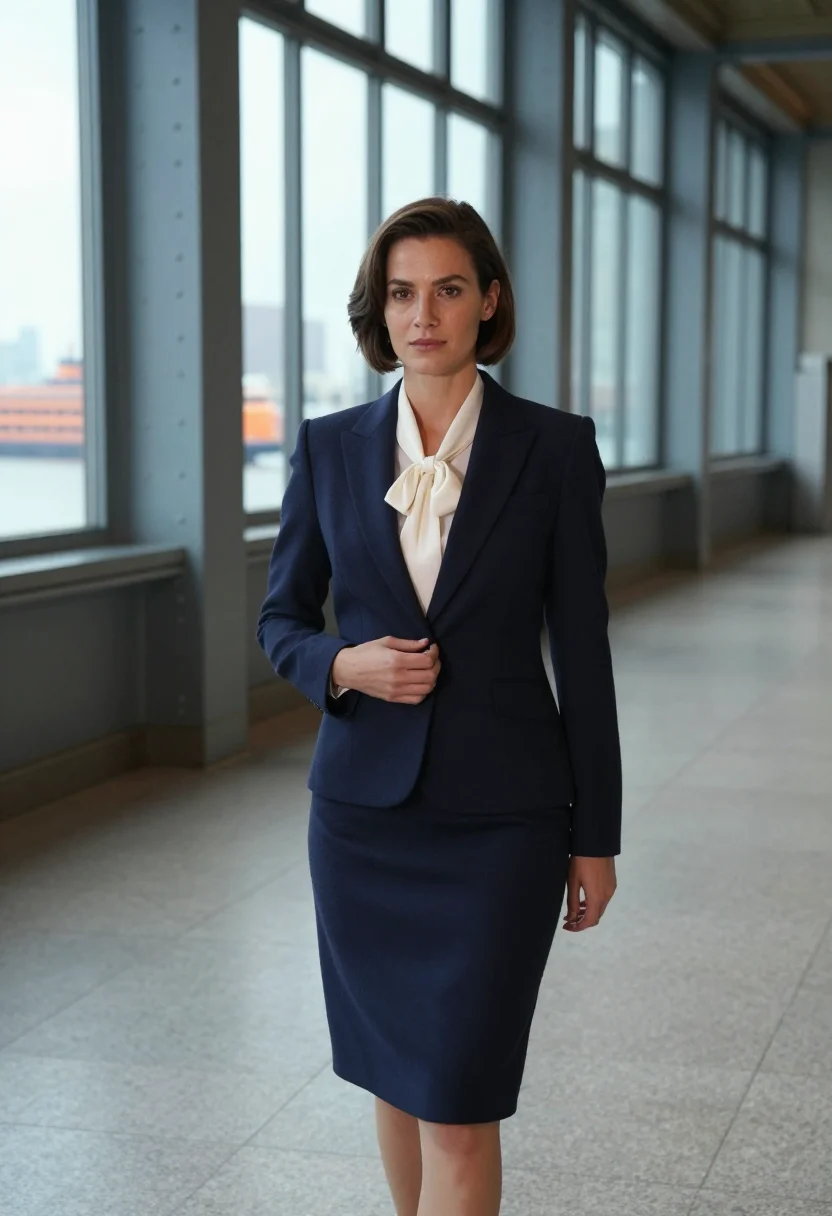 AI working girl staten island ferry 1988 navy sample — portrait of a woman, an American woman in her mid-thirties w