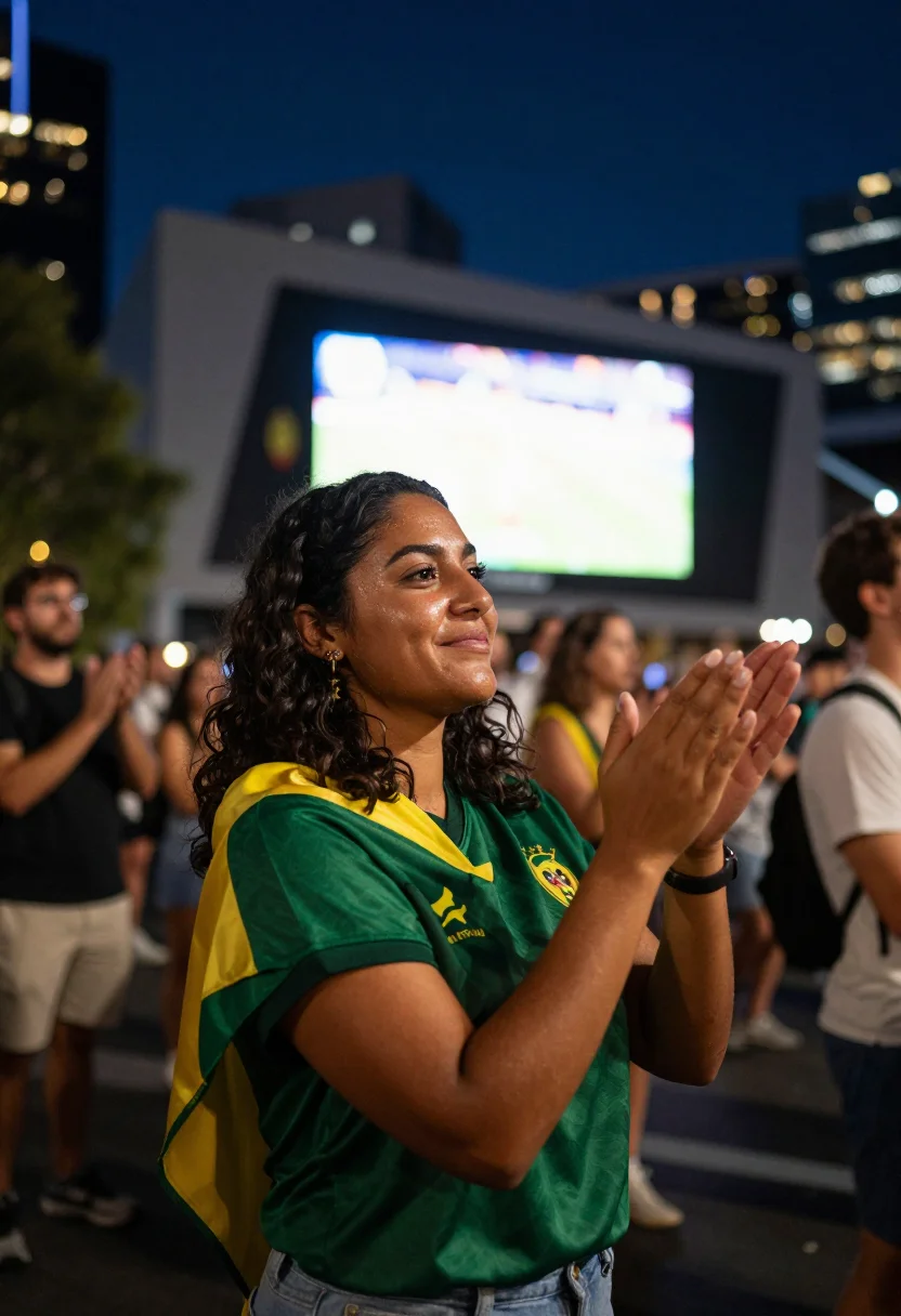 AI worldcup australia sample — candid half-length supporter portrait at a Federation Square