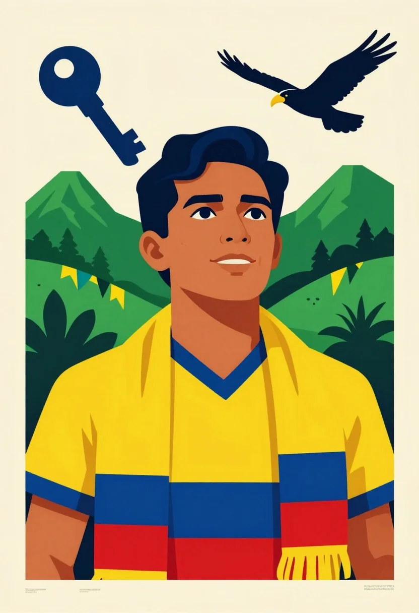 AI worldcup colombia sample — vintage mid-century screen-printed travel-poster illustratio