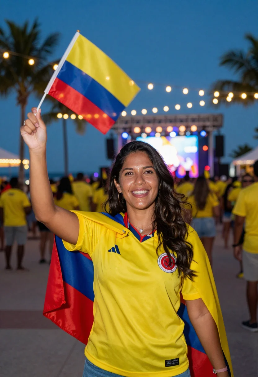 AI worldcup colombia sample — candid half-length supporter portrait at a Miami host-city f
