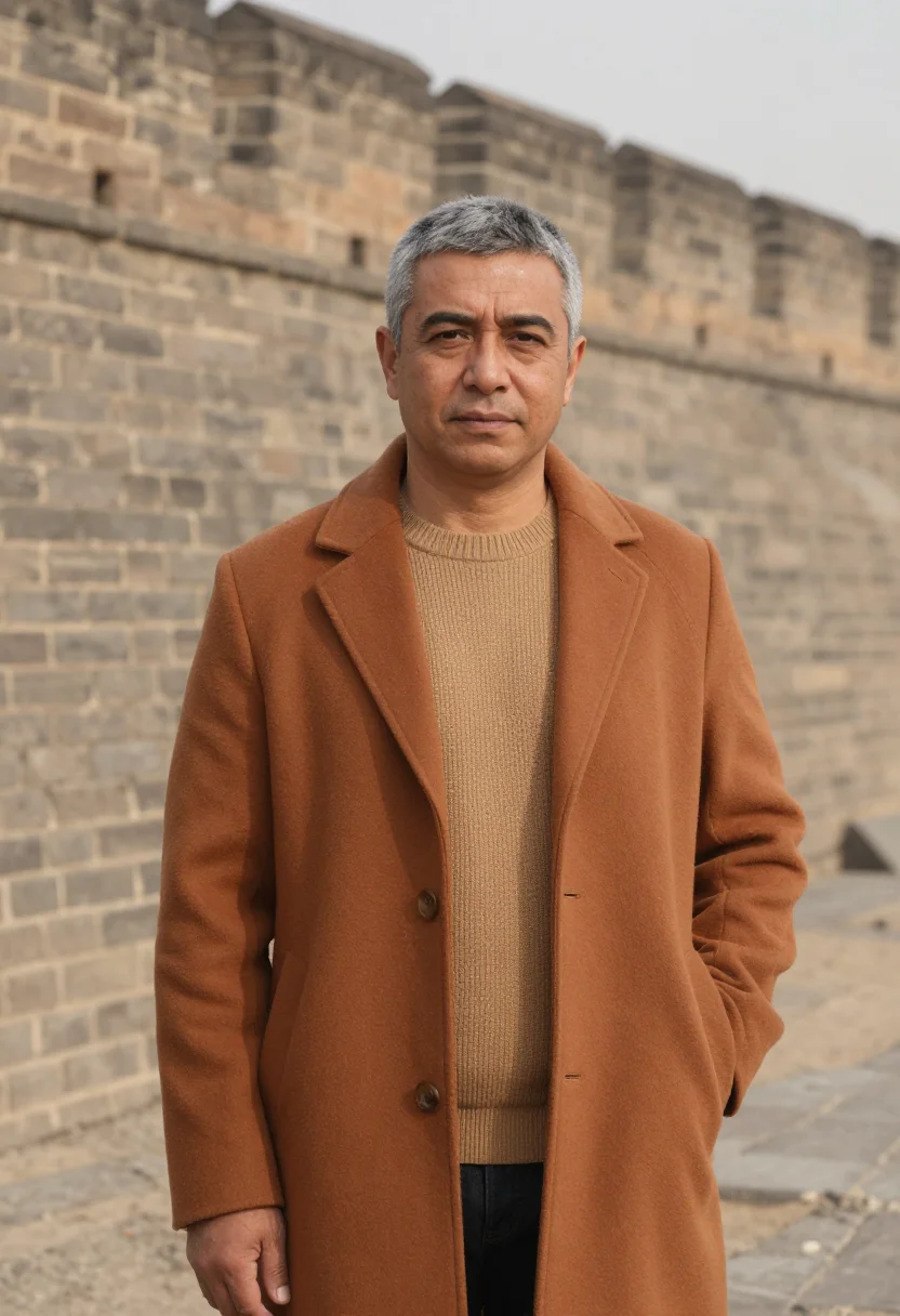 AI xian archaeologist loess ochre sample — portrait of a man, an archaeologist in his fifties with oliv
