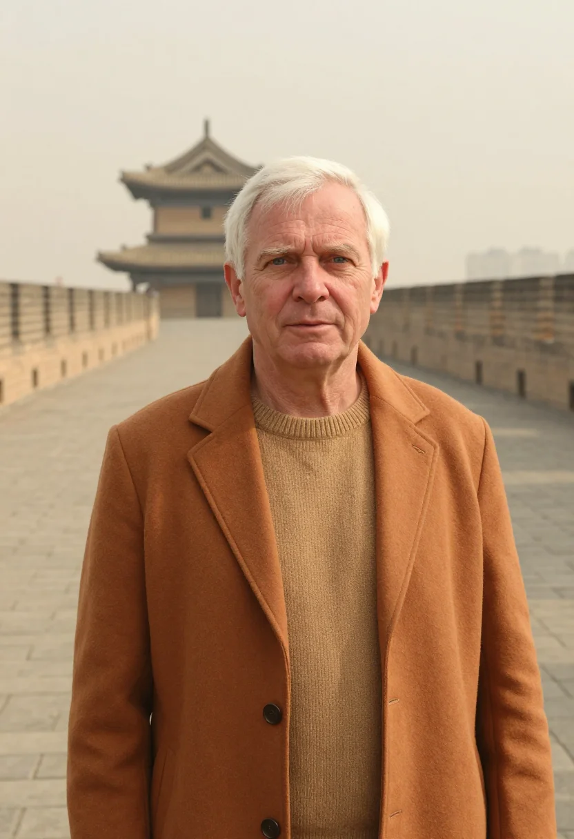 AI xian archaeologist loess ochre sample — portrait of a man, an archaeologist in his sixties with pale