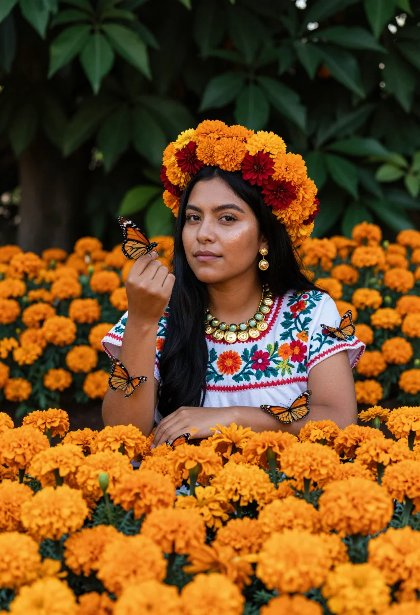 AI xochiquetzal sample — portrait of a woman, chest-up portrait of a Nahua woman with