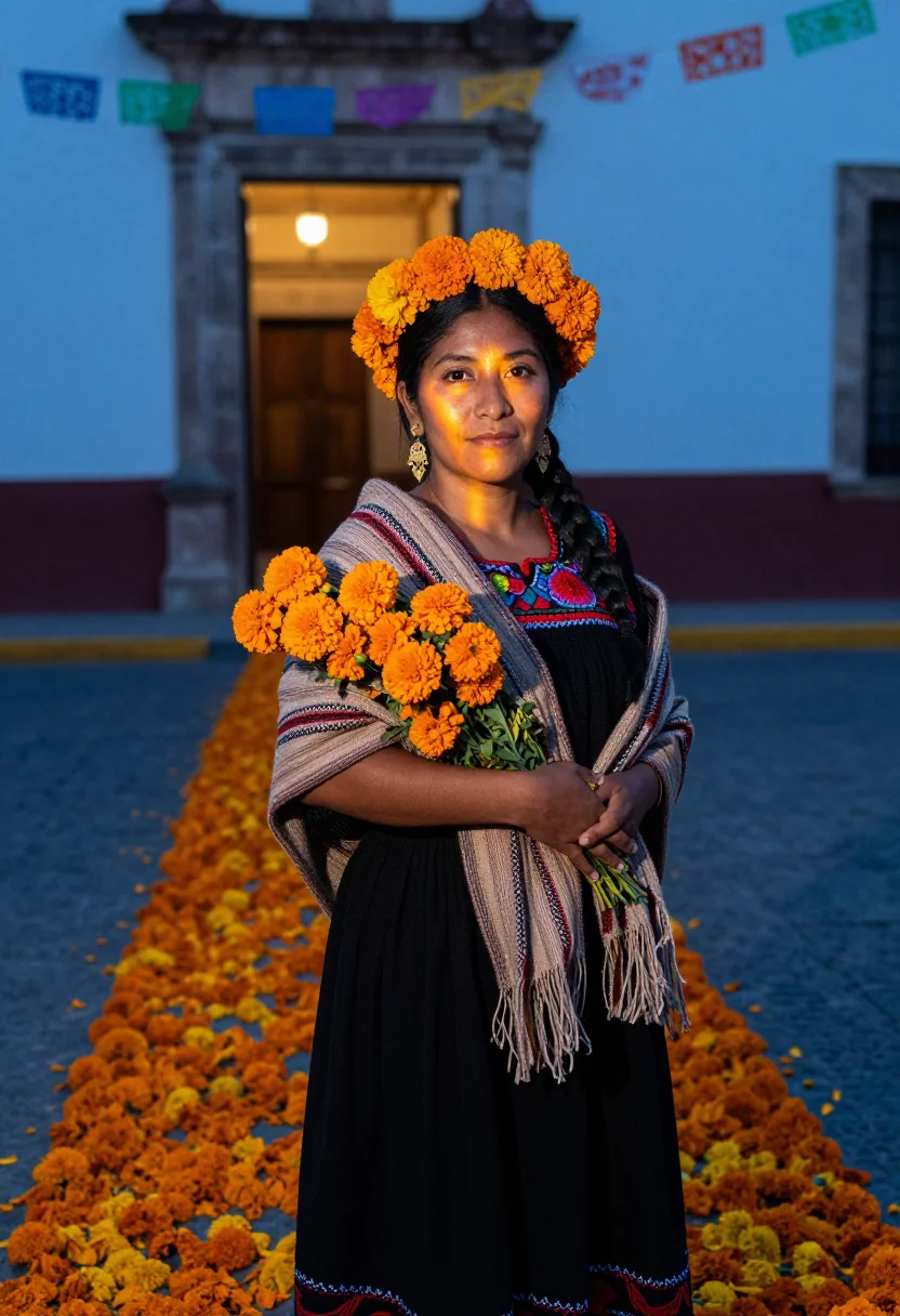 AI xoxocotlan panteon sample — portrait of a woman, three-quarter-length portrait of an Oax
