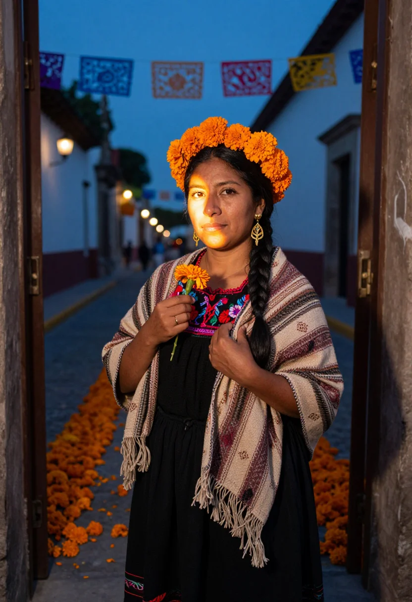 AI xoxocotlan panteon sample — portrait of a woman, half-length portrait of an Oaxacan woma