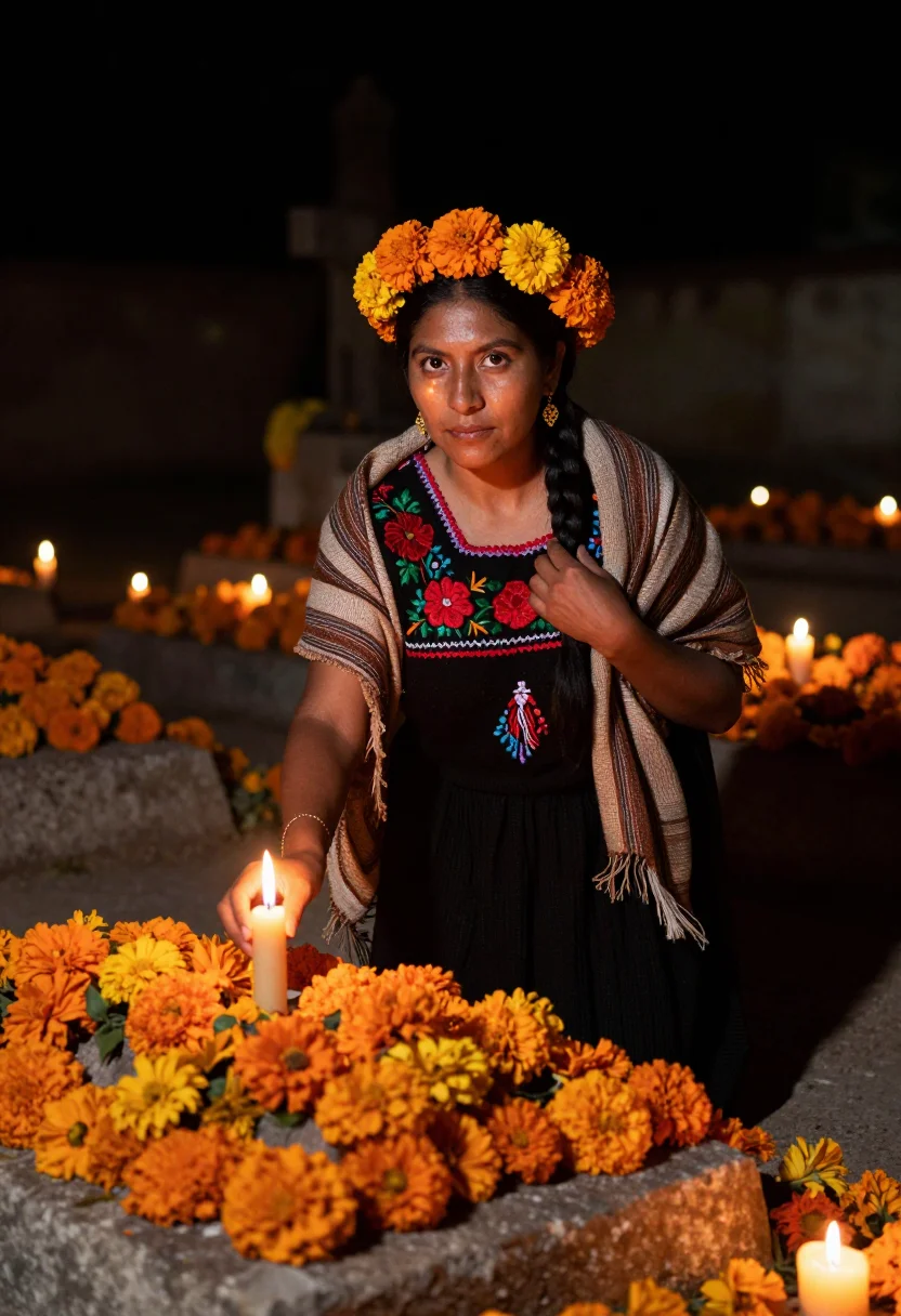 AI xoxocotlan panteon sample — portrait of a woman, three-quarter-length portrait of an Oax