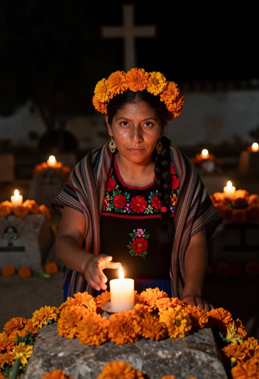AI xoxocotlan panteon sample — portrait of a woman, half-length portrait of an Oaxacan woma