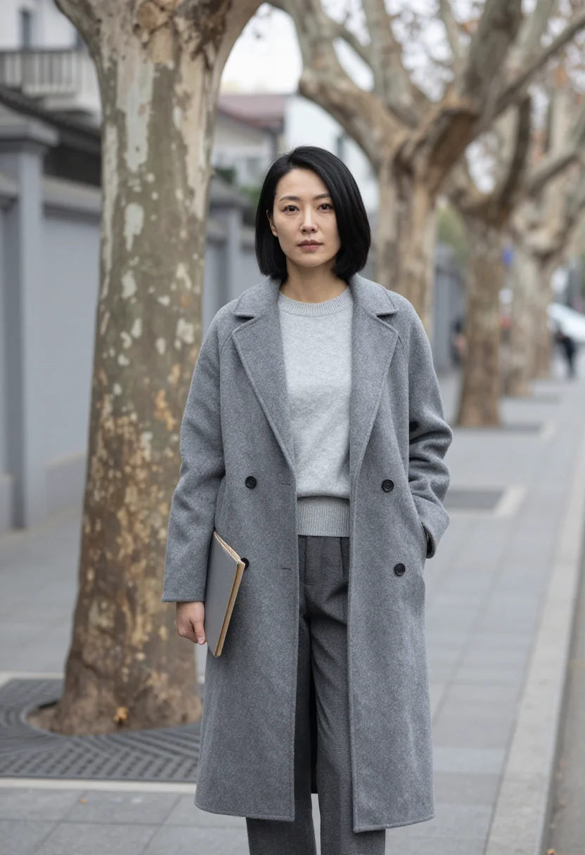 AI xuhui designer plane tree grey sample — portrait of a designer, half-length portrait of a Chinese wo