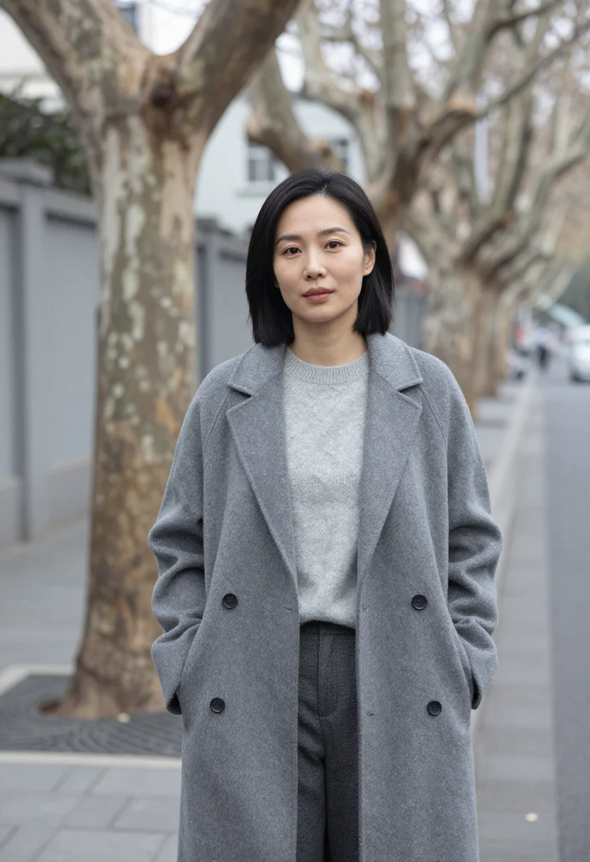 AI xuhui designer plane tree grey sample — portrait of a designer, head-and-shoulders portrait of a Chi