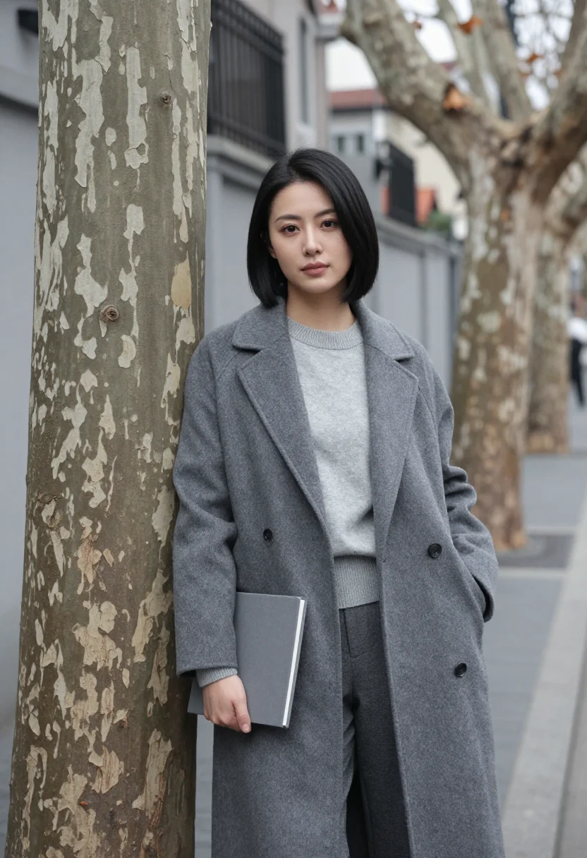 AI xuhui designer plane tree grey sample — portrait of a designer, half-length portrait of a Shanghaine
