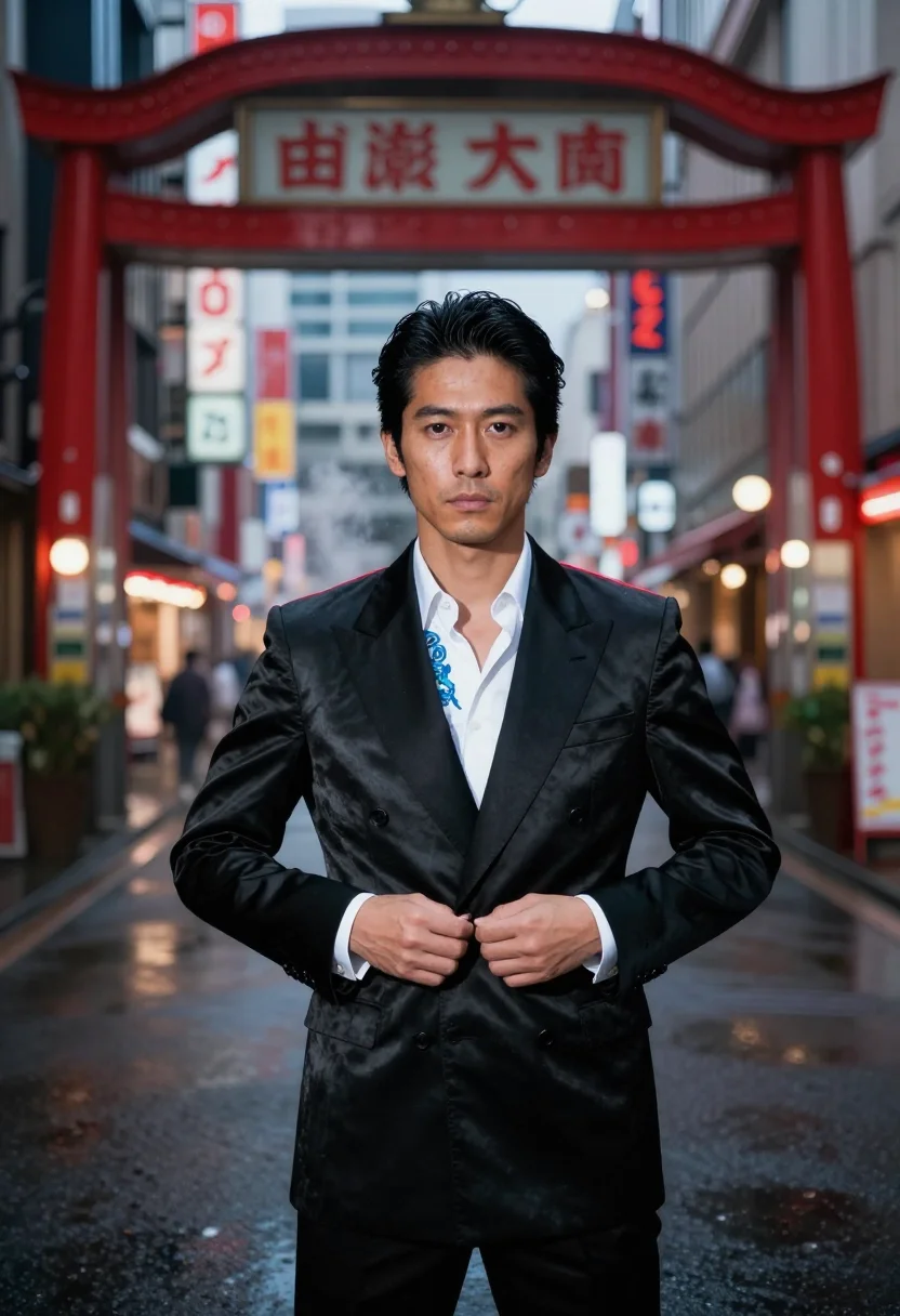 AI yakuza sample — portrait of a man, a Japanese man in his late thirties with