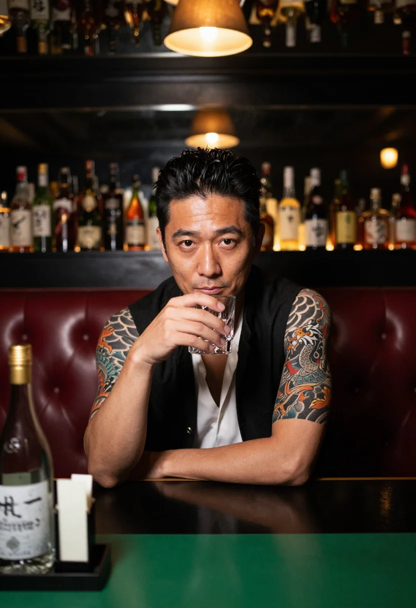 AI yakuza sample — portrait of a man, a Japanese man in his late thirties with