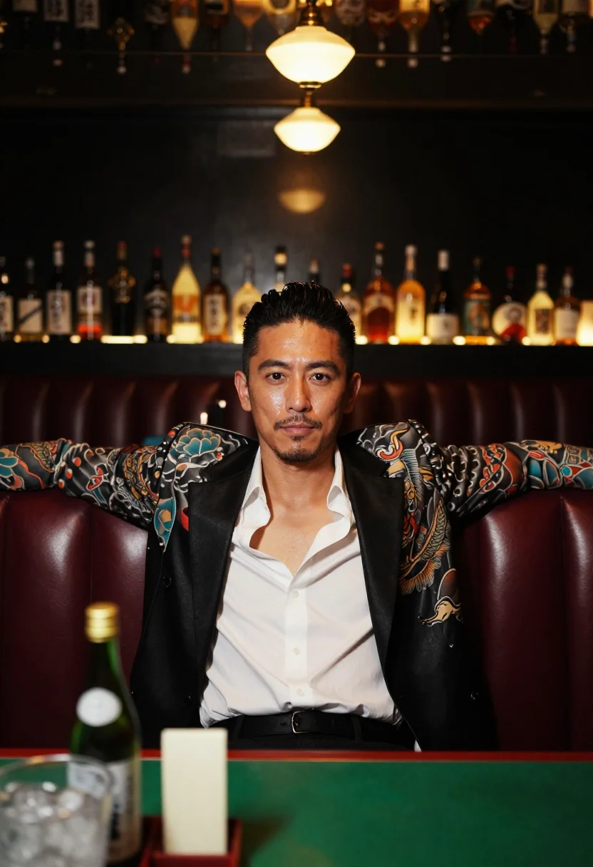 AI yakuza sample — portrait of a man, a Japanese man in his late thirties with