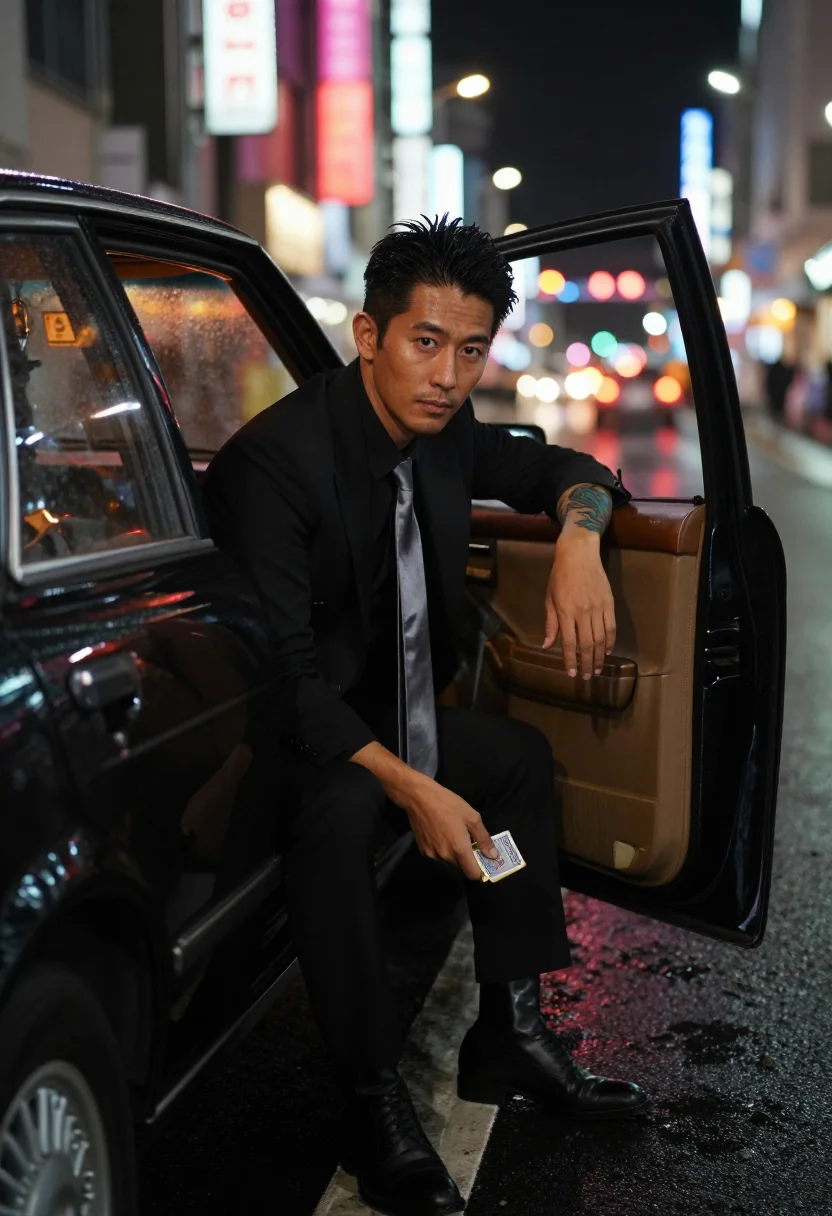 AI yakuza sample — portrait of a man, a Japanese man in his late thirties with