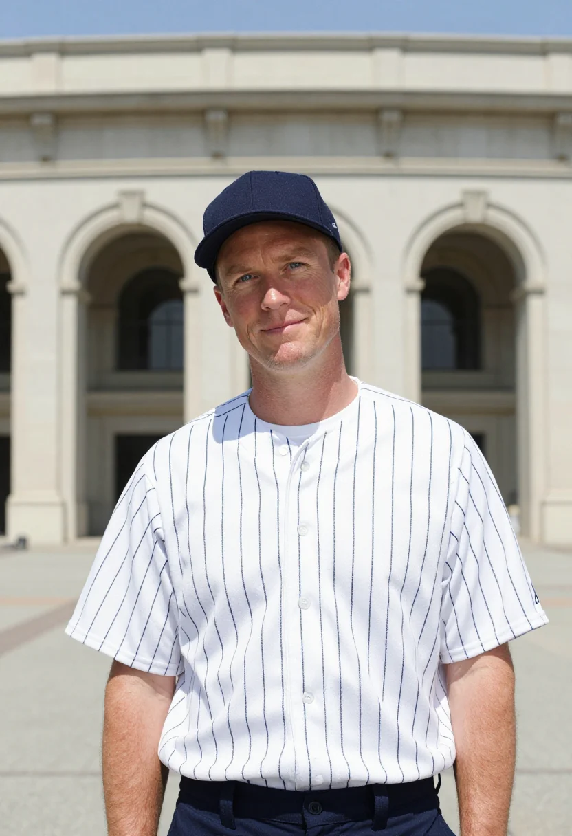 AI yankee stadium pinstripe navy bronx sample — portrait of a man, an Irish-American man in his early fortie