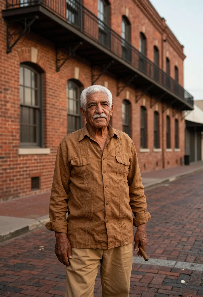 AI ybor city cigar maker tobacco sample — portrait of a man, Cuban-American, in his seventies, with we