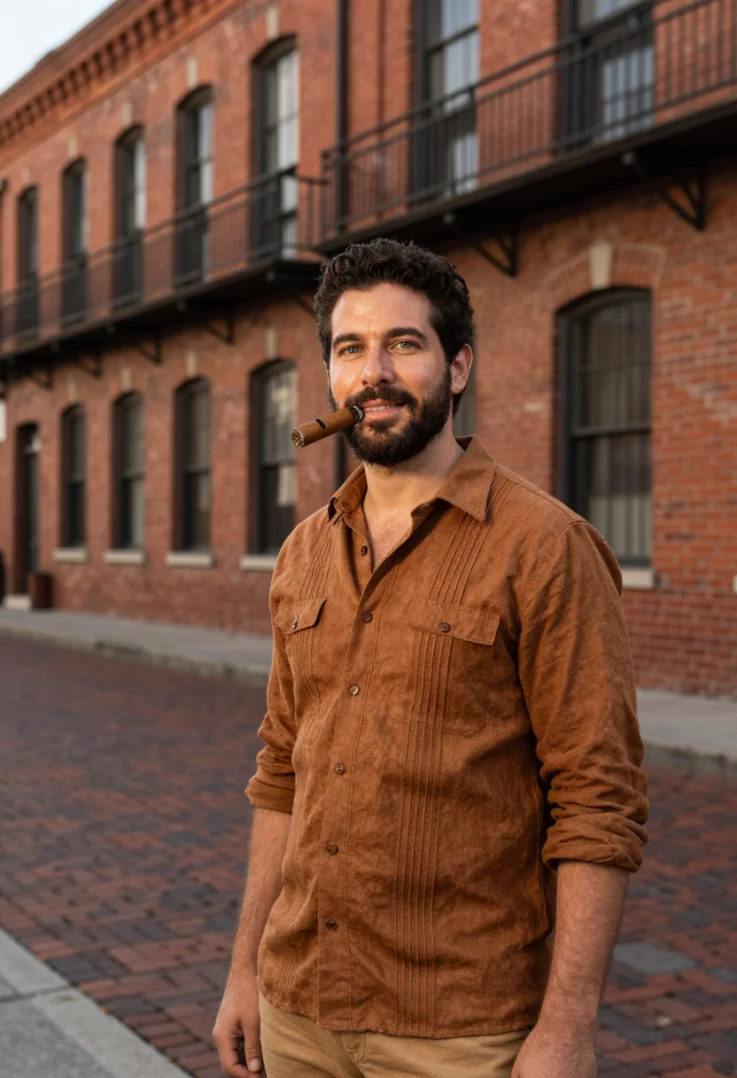 AI ybor city cigar maker tobacco sample — portrait of a man, Spanish-Cuban, in his thirties, with fair