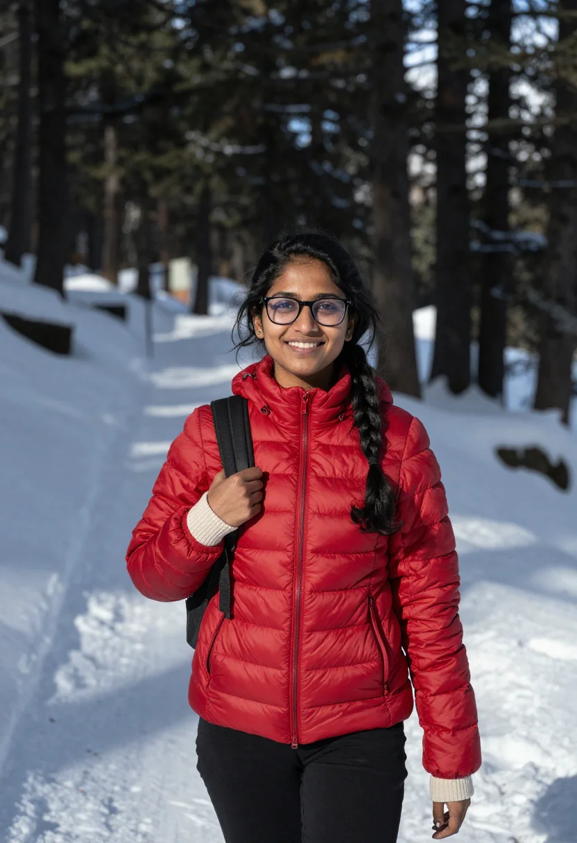 AI yeh jawaani hai deewani manali snow red sample — portrait of a woman, a Tamil woman in her mid-twenties with