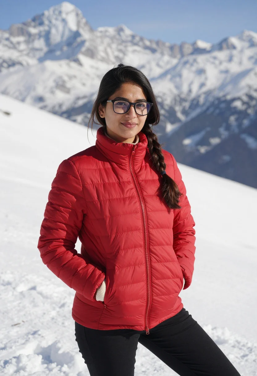 AI yeh jawaani hai deewani manali snow red sample — portrait of a woman, a Punjabi woman in her late twenties wi