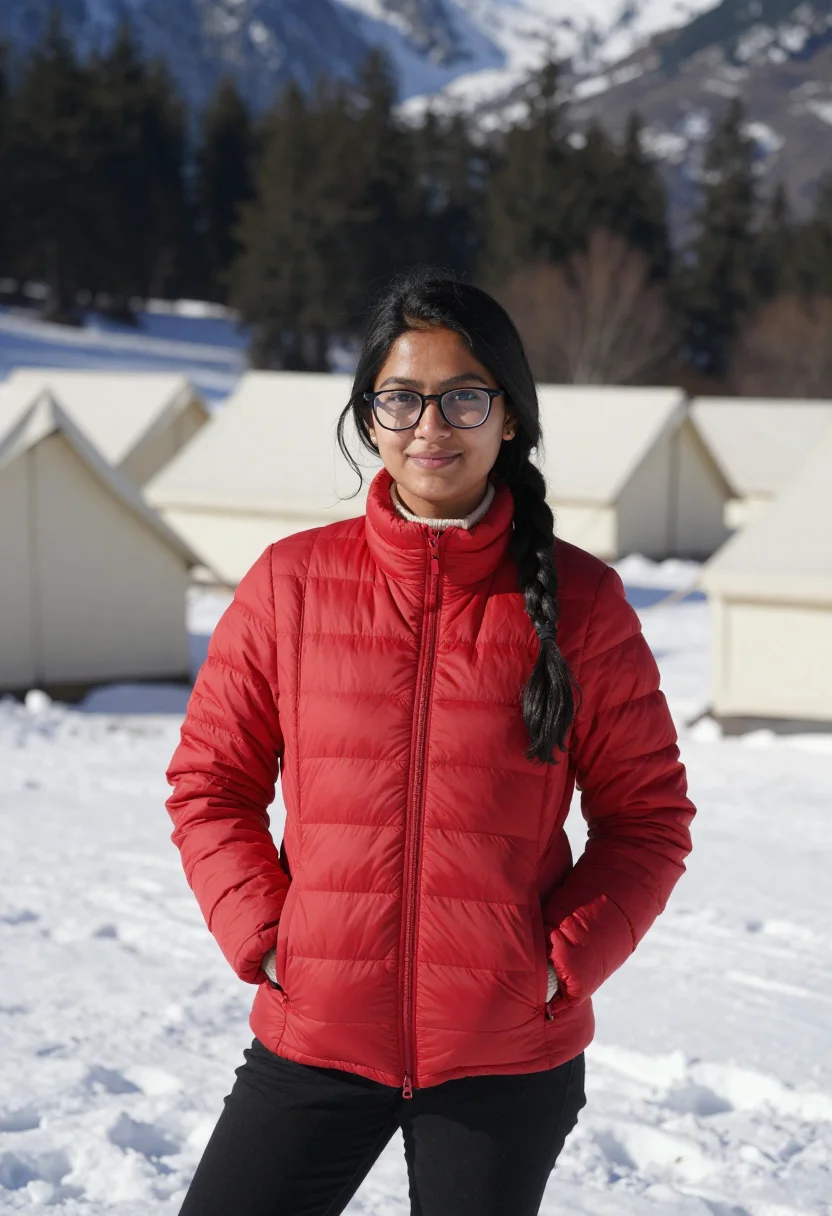 AI yeh jawaani hai deewani manali snow red sample — portrait of a woman, a Gujarati woman in her early twenties