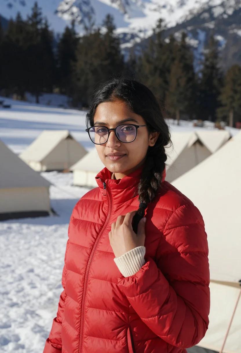 AI yeh jawaani hai deewani manali snow red sample — portrait of a woman, a British-Indian woman in her mid-twent