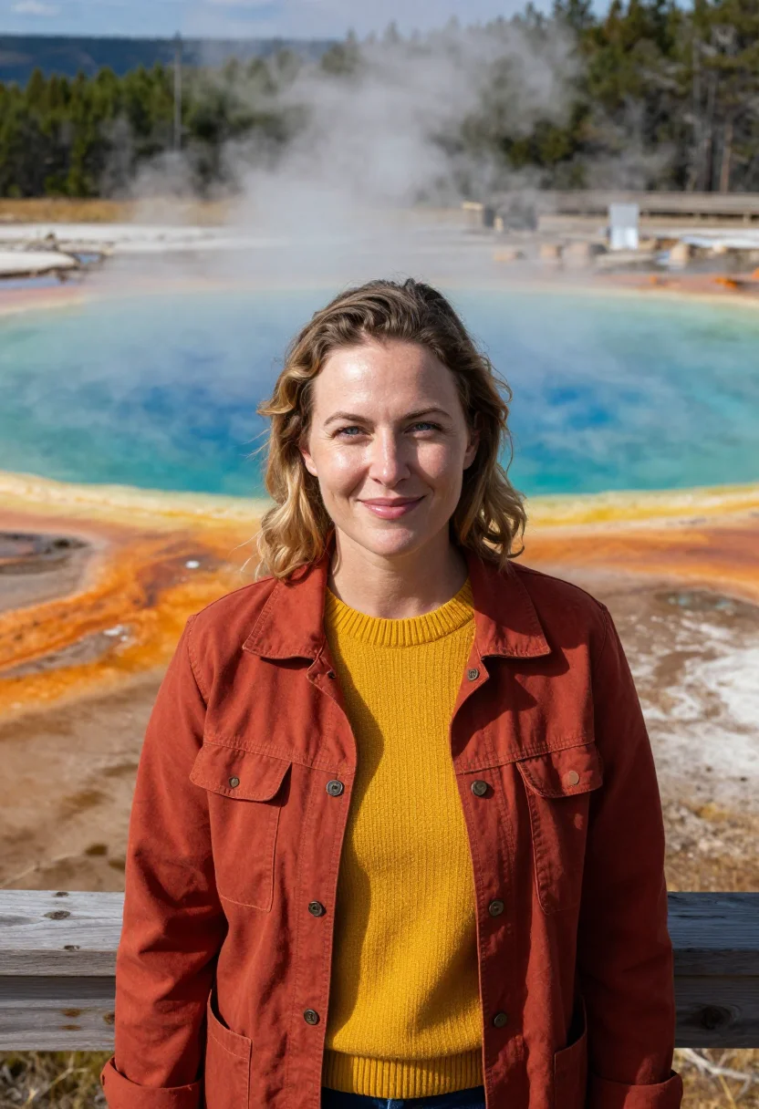 AI yellowstone microbiologist prismatic sample — portrait of a woman, in her early thirties, with fair skin,