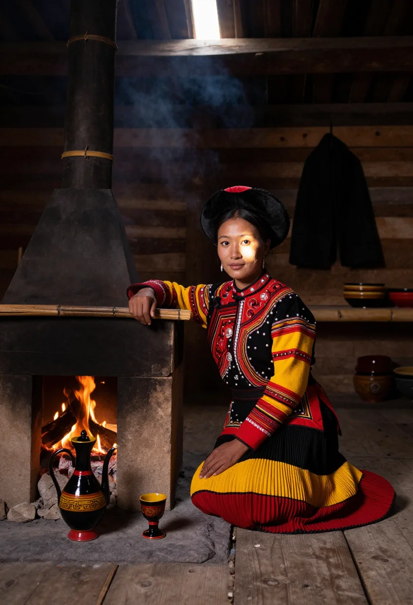 AI yi torch sample — portrait of a woman, three-quarter portrait of a Yi woman in