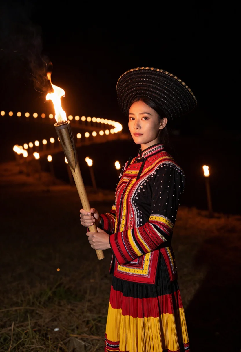 AI yi torch sample — portrait of a woman, half-length portrait of a Yi woman in h