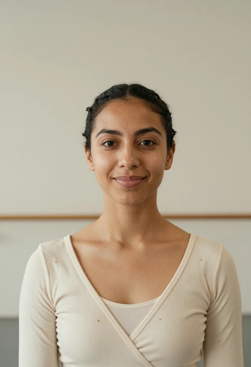 AI yoga teacher cream sample — portrait of a woman, tight headshot of a Latin-American woma