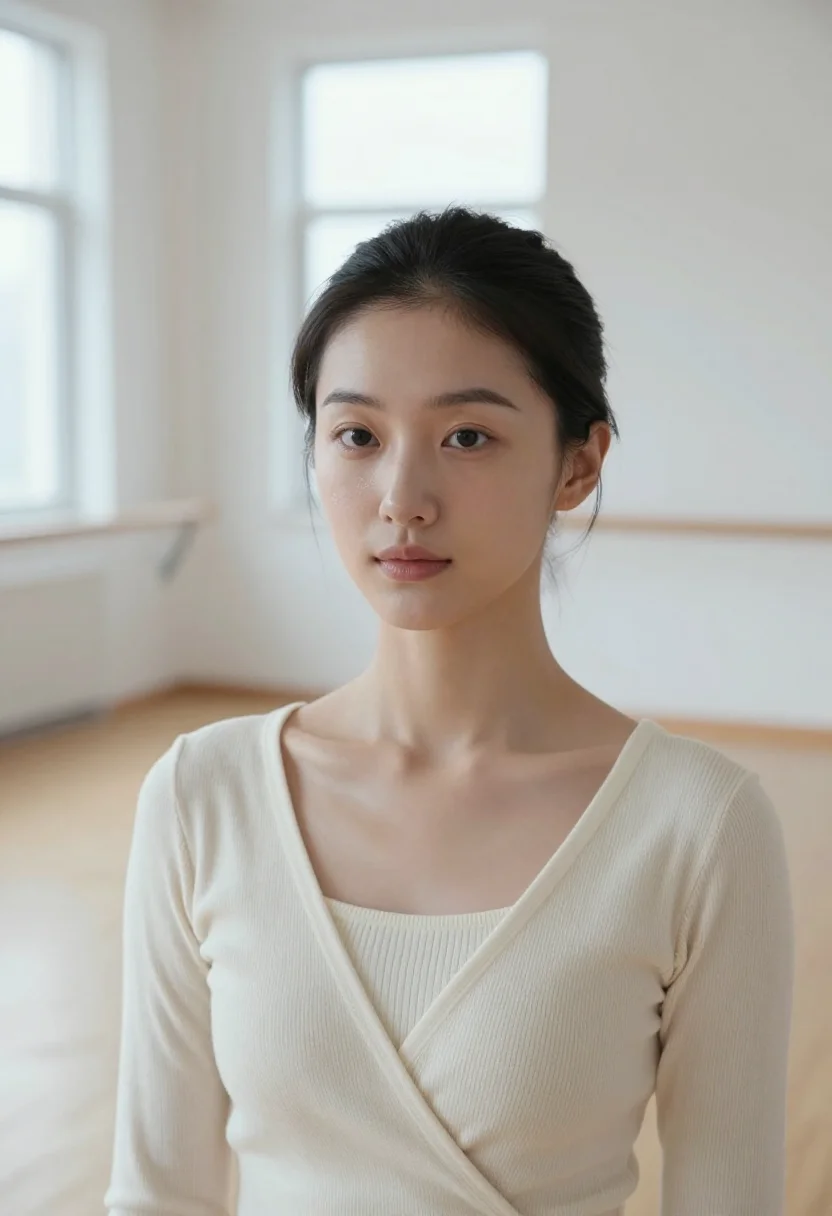 AI yoga teacher cream sample — portrait of a woman, tight headshot of an East-Asian woman i