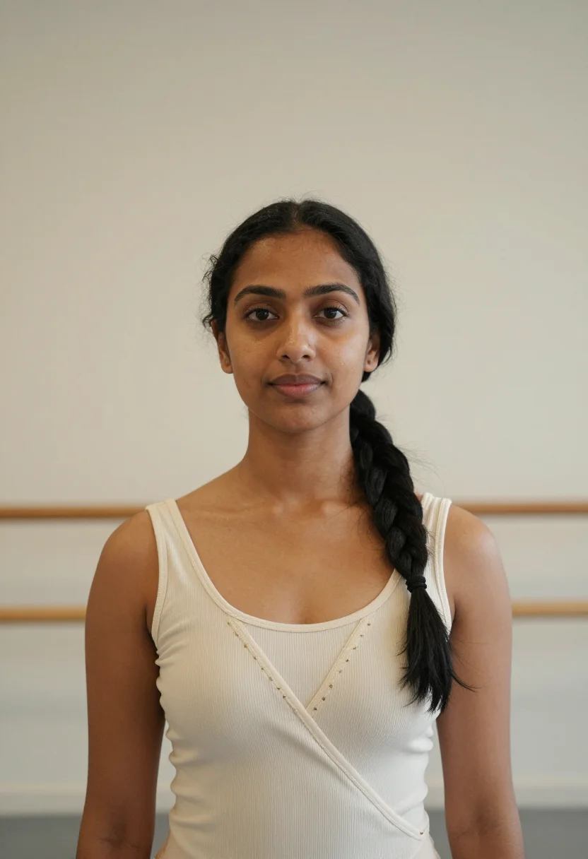 AI yoga teacher cream sample — portrait of a woman, chest-up portrait of a South-Asian woma