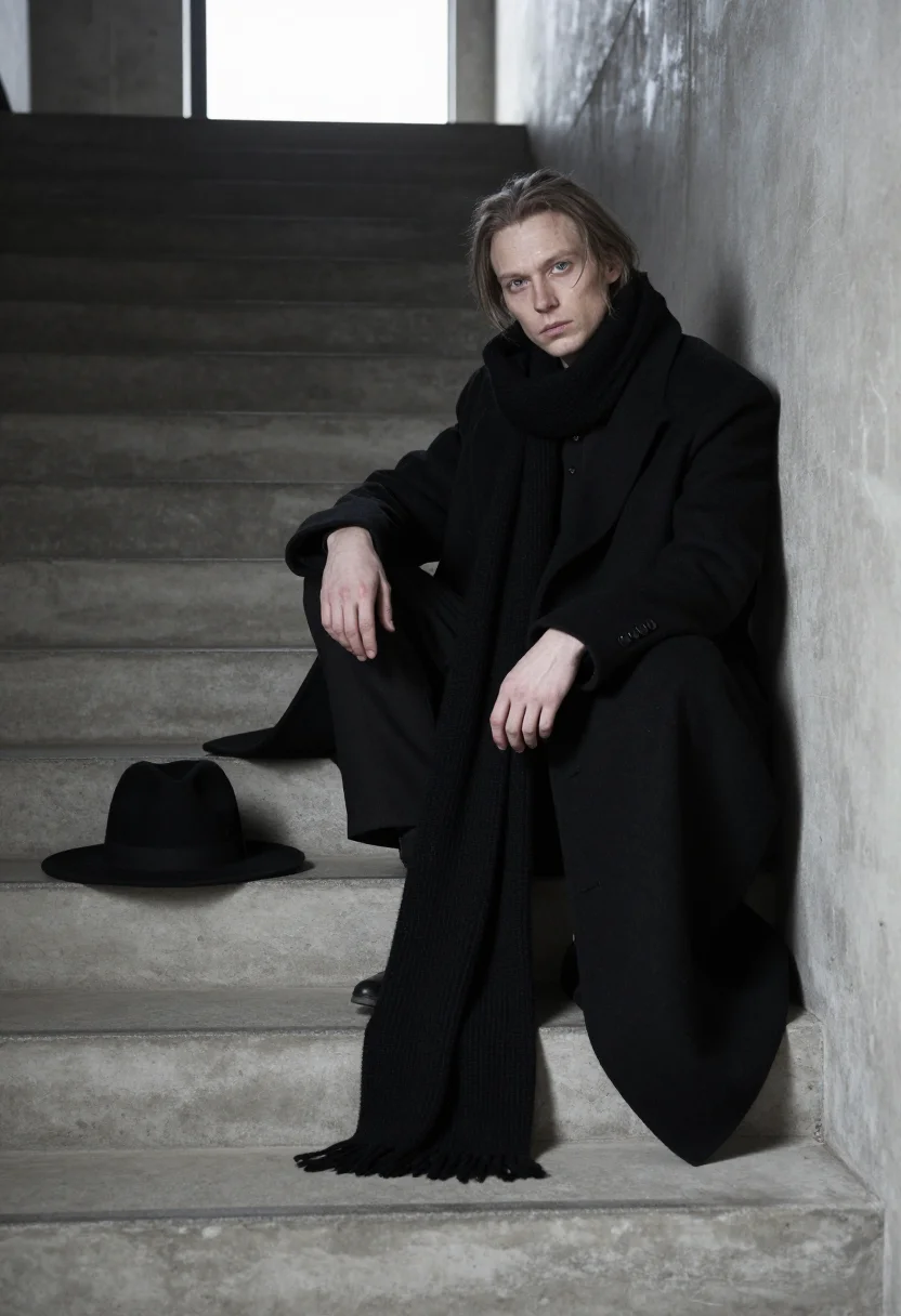 AI yohji black sample — portrait of a man, half-length view of a German man in his t